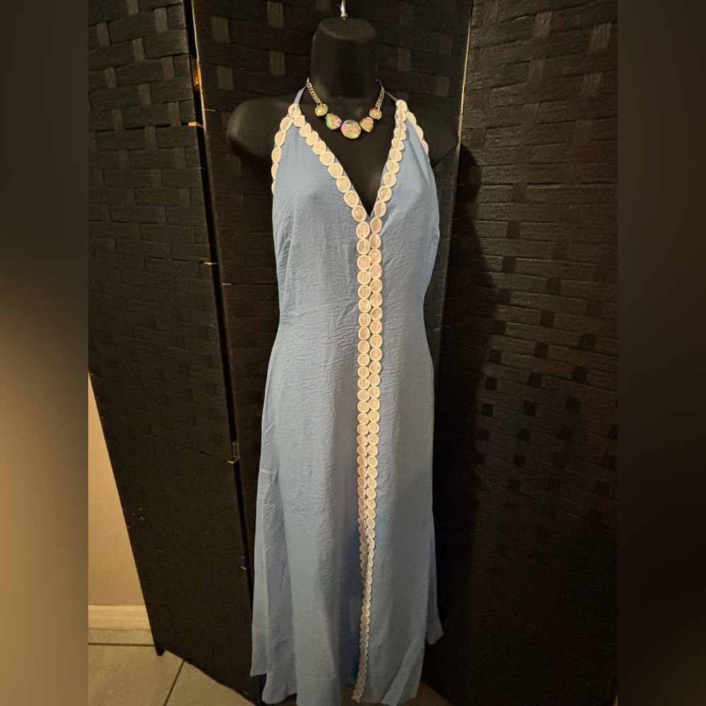 Elegant Blue Halter Dress